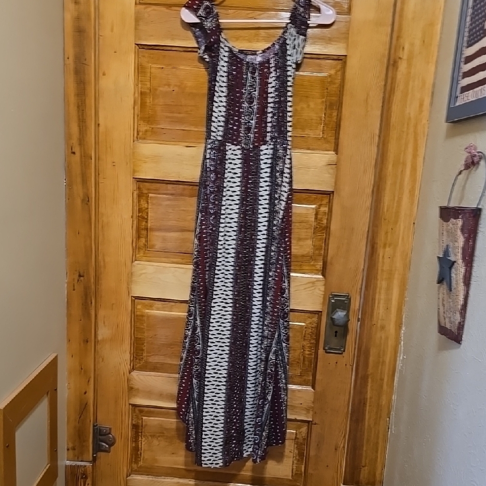Ambiance White and Brown Boho Off-Shoulder Sundress with built in Shorts M - Picture 3 of 5